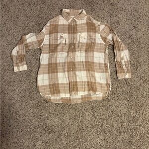 American Eagle Outfitters Tan and White Plaid Shirt